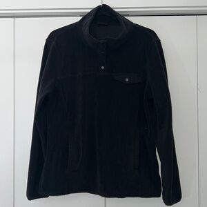 Funnel Neck Polar Fleecy Button Up Pullover Sweater front pocket cozy fleece